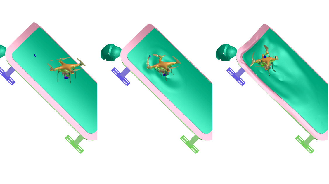 Simulation of a an impact of a small drone on a generic helicopter windshield