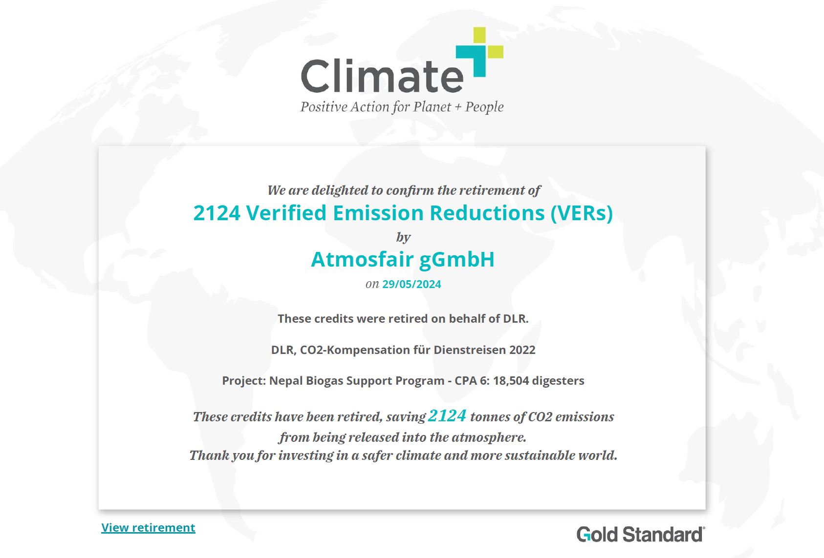 Gold Standard certificate for DLR's engagement in Nepal