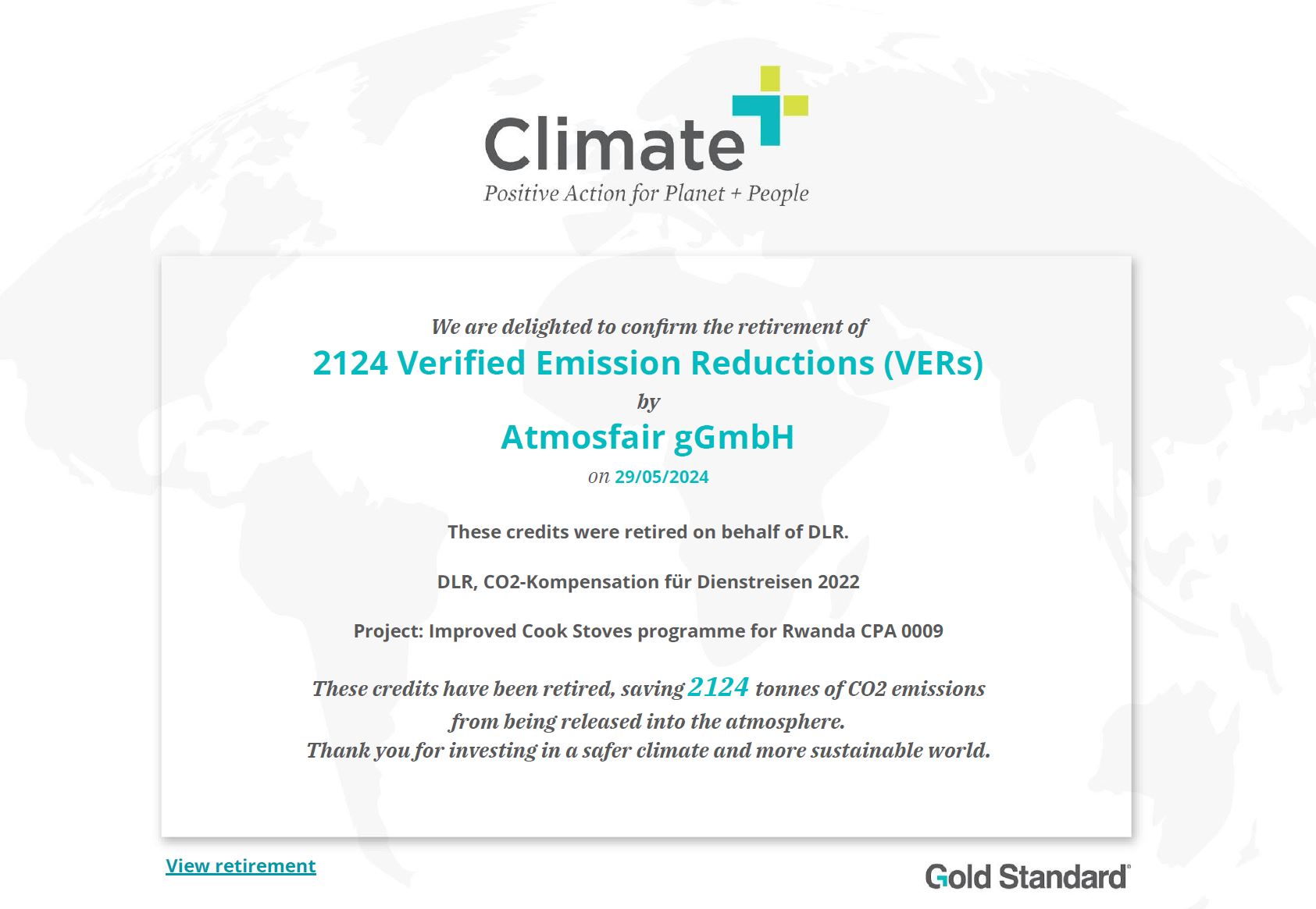 Gold Standard certificate for DLR's engagement in Rwanda