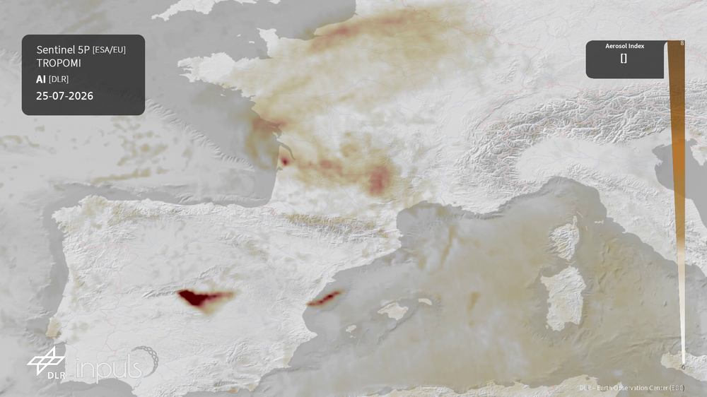 Wildfires in Spain and France – Aerosol Index (AI)