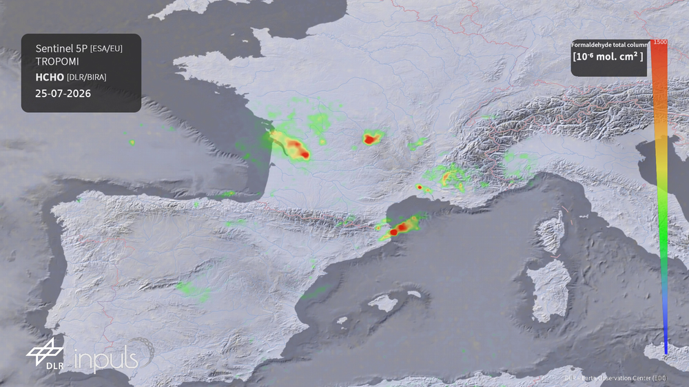 Wildfires in Spain and France – Formaldehyde (HCHO) concentrations