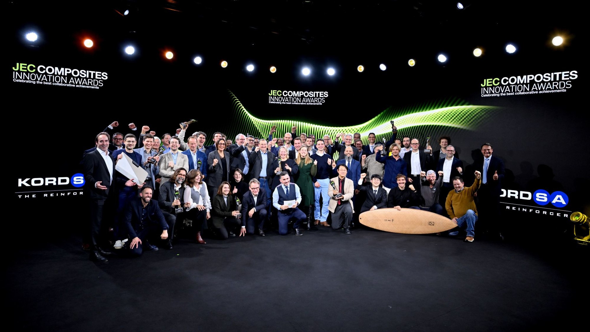 The winners of the JEC Composites Innovation Awards 2025 together on stage