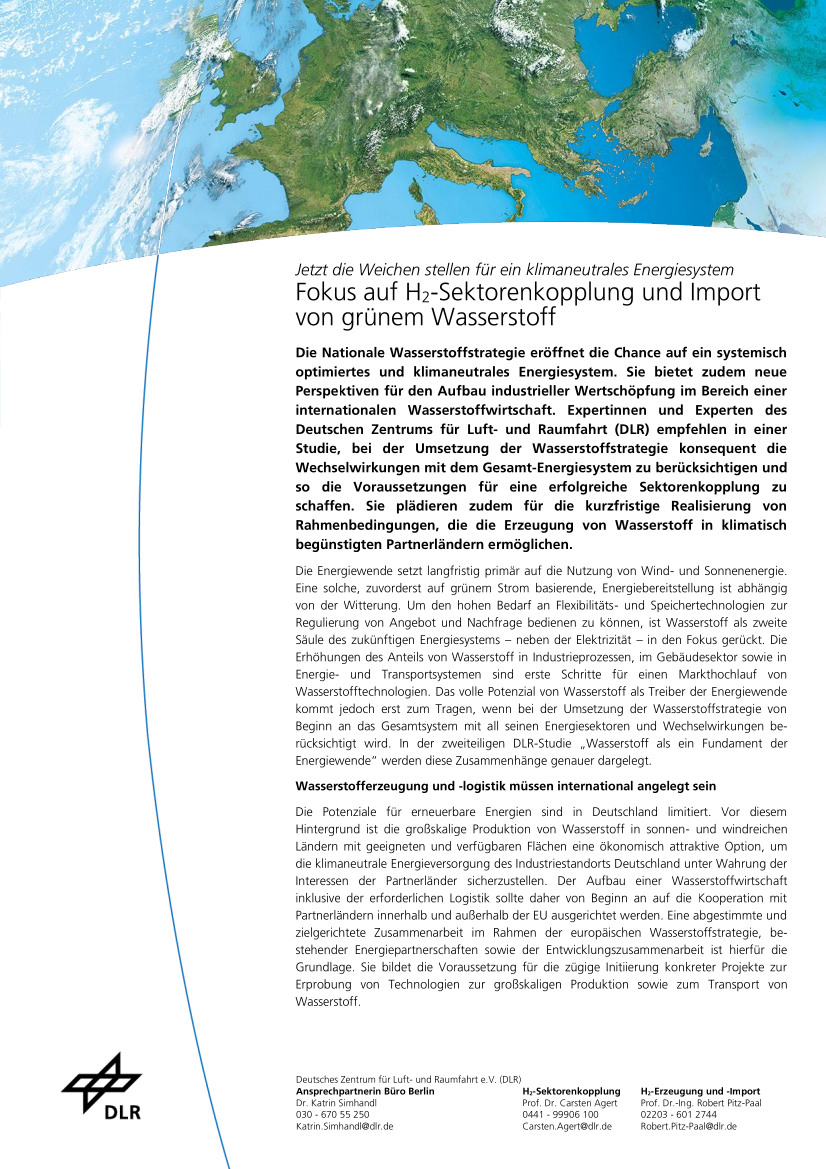 The front cover of the position paper: Hydrogen - focus on H2 sector coupling and import of green hydrogen