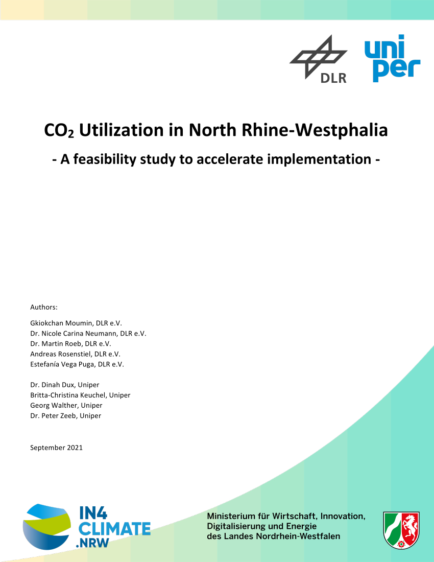 The front cover of DLR's study: CO2 Utilization in North Rhine-Westphalia