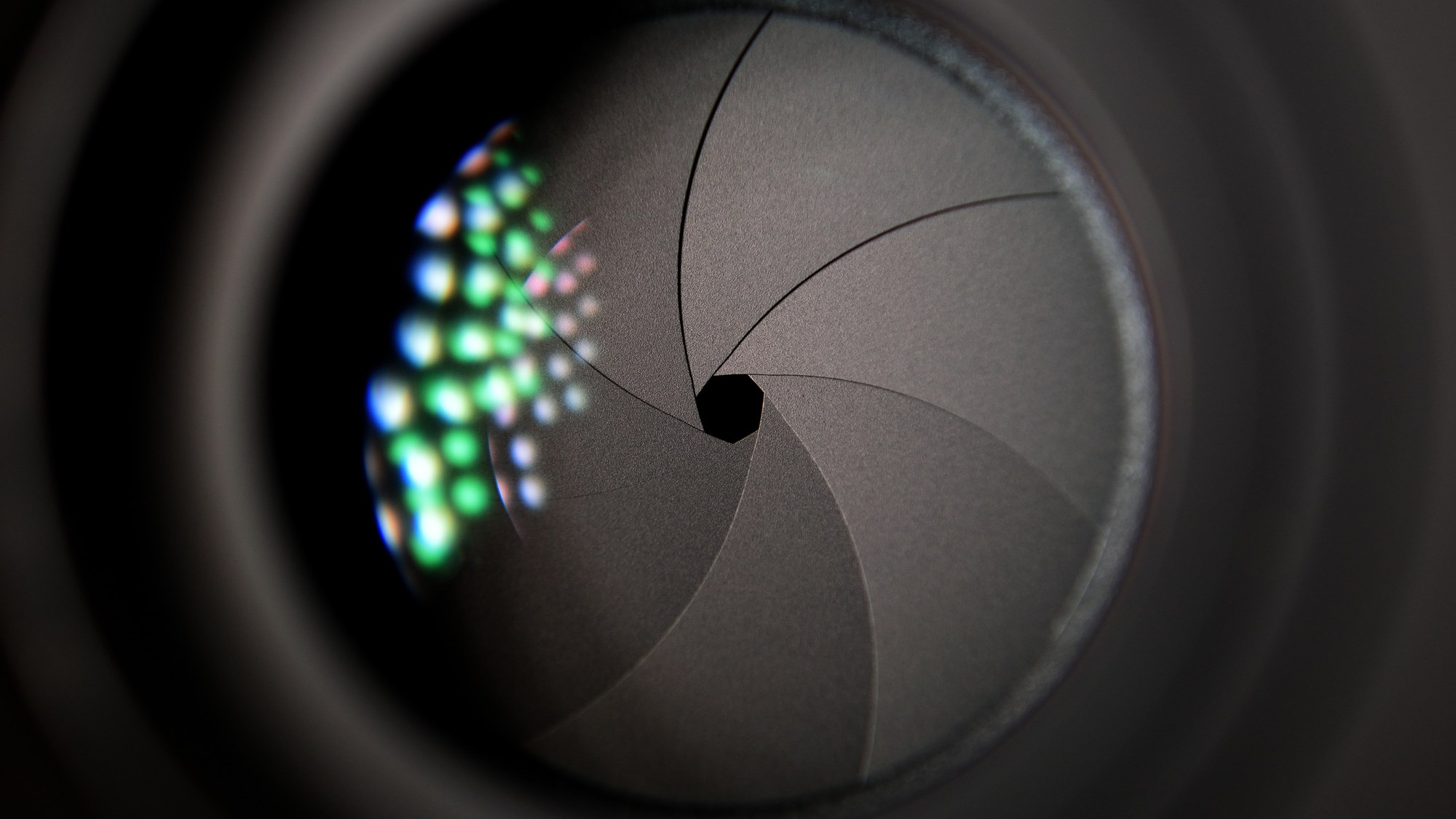 A close-up of a camera aperture