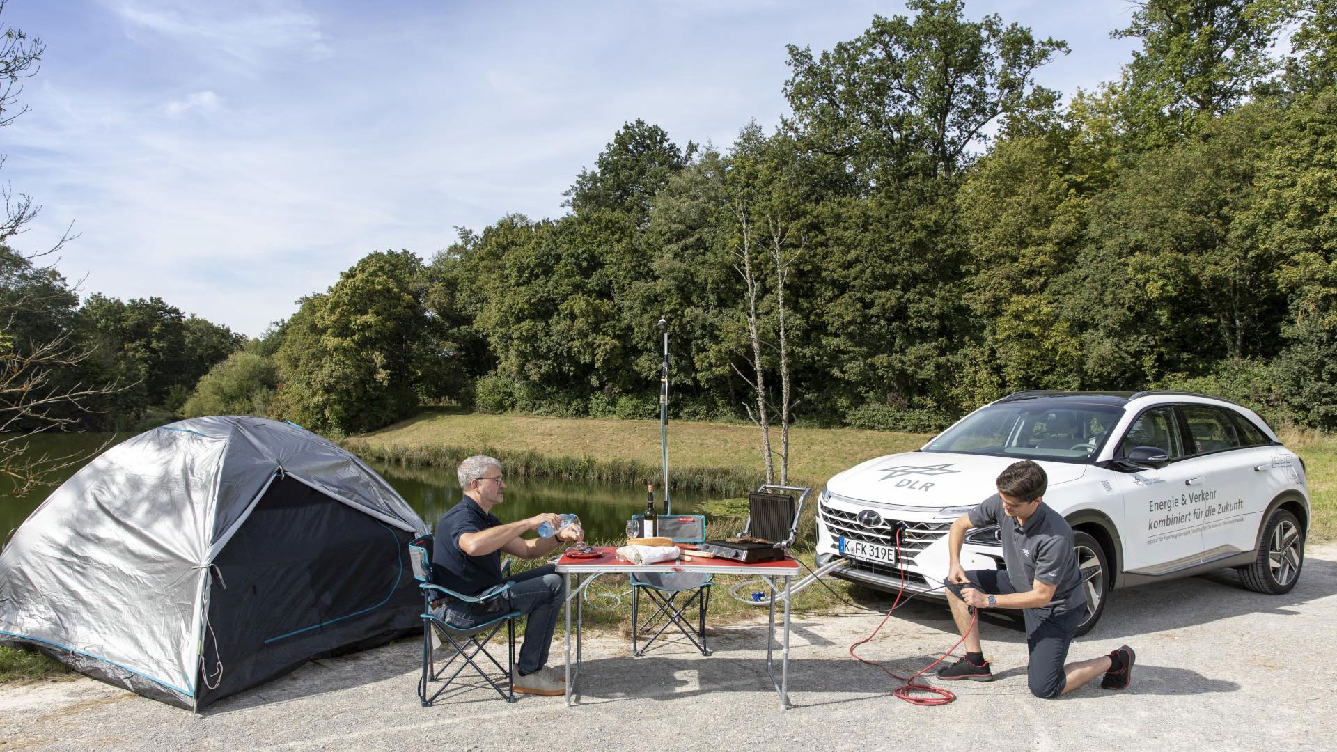 Vehicle provides power when camping