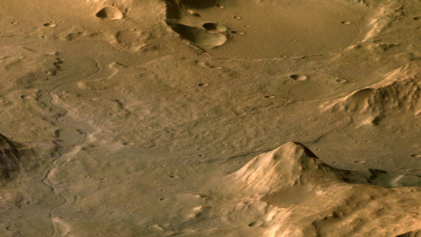 Dry riverbed in the Libya Montes highland region