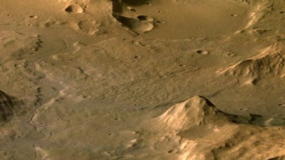 Dry riverbed in the Libya Montes highland region