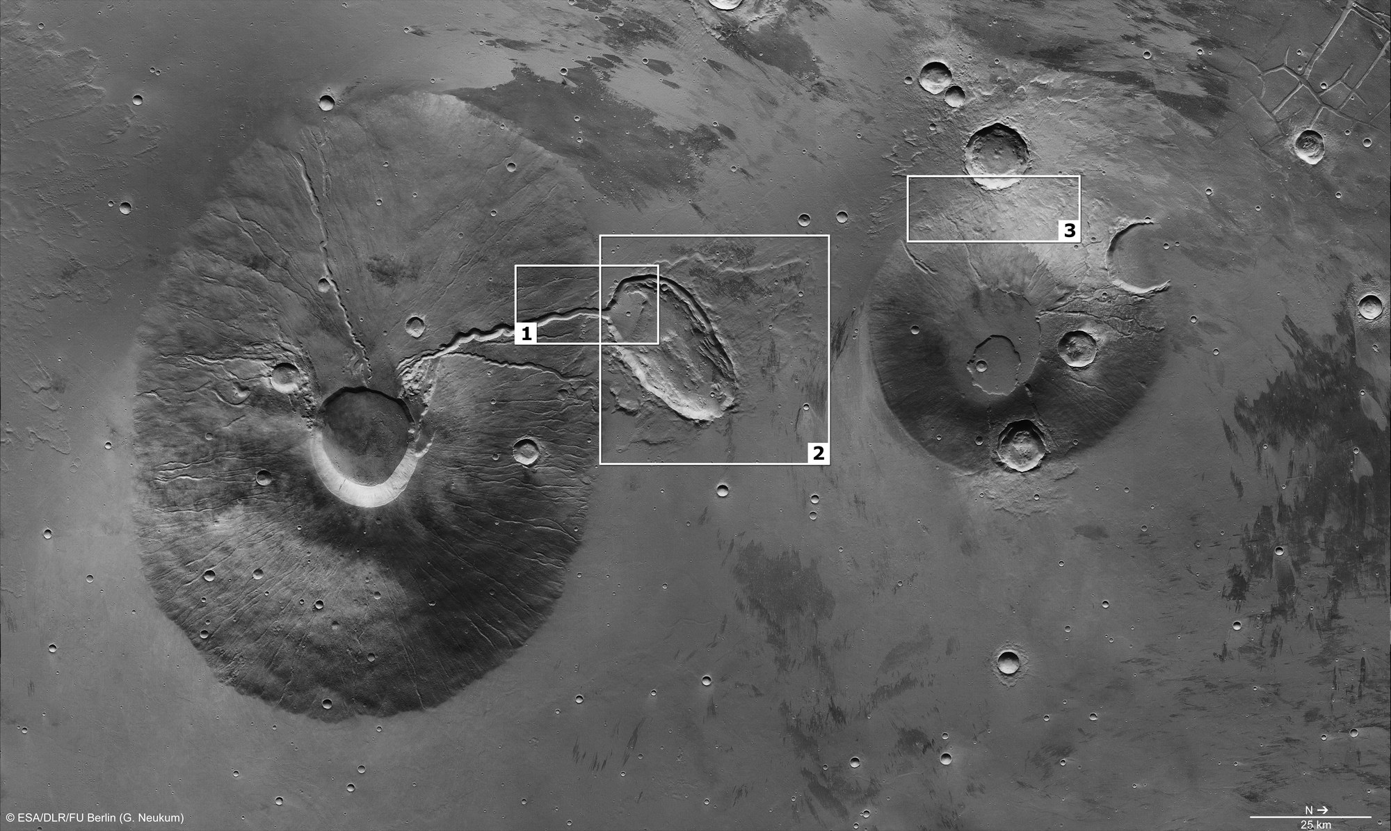 Features around Ceraunius Tholus and Uranius Tholus