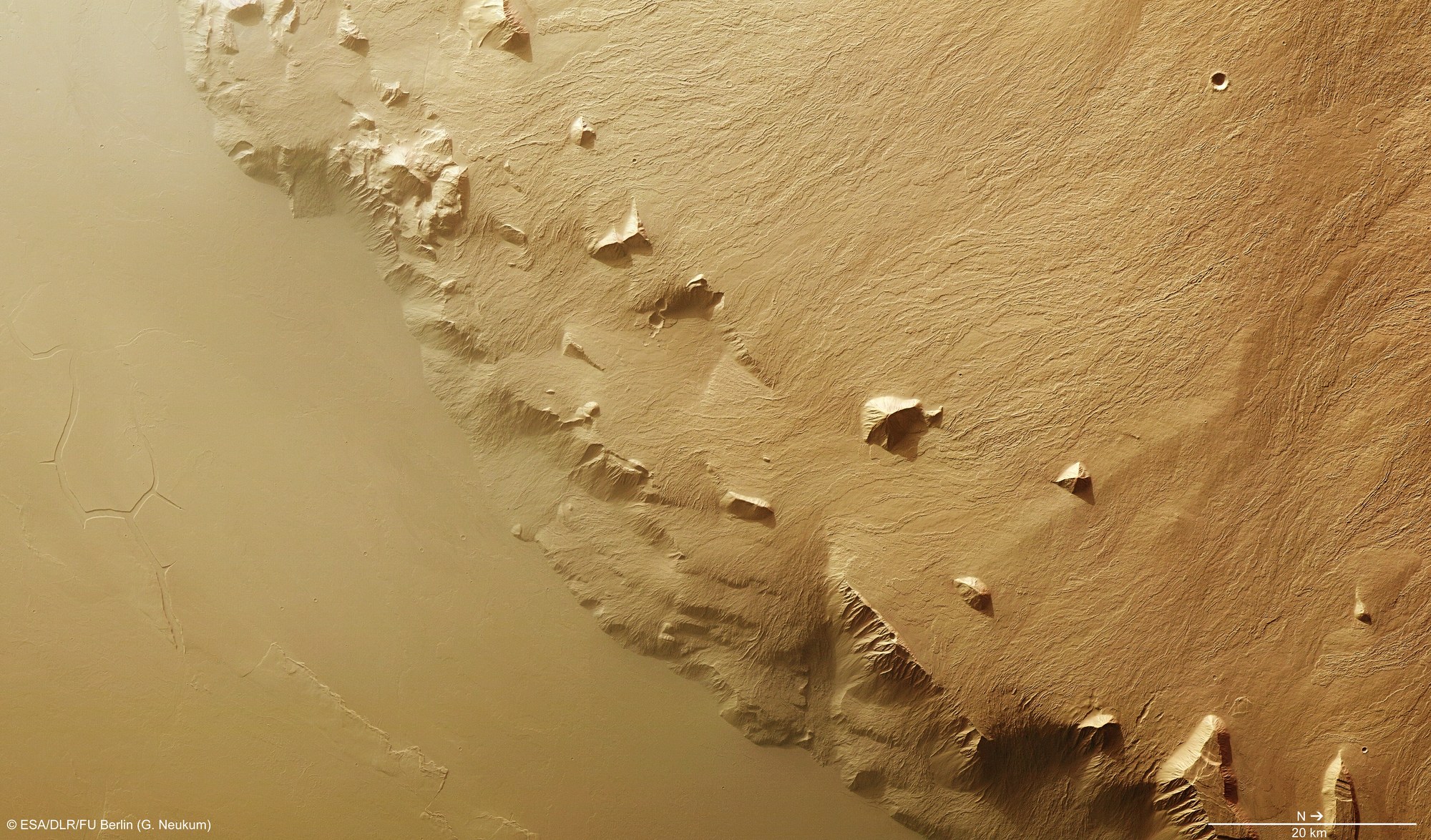Southeast rim of the giant volcano Olympus Mons