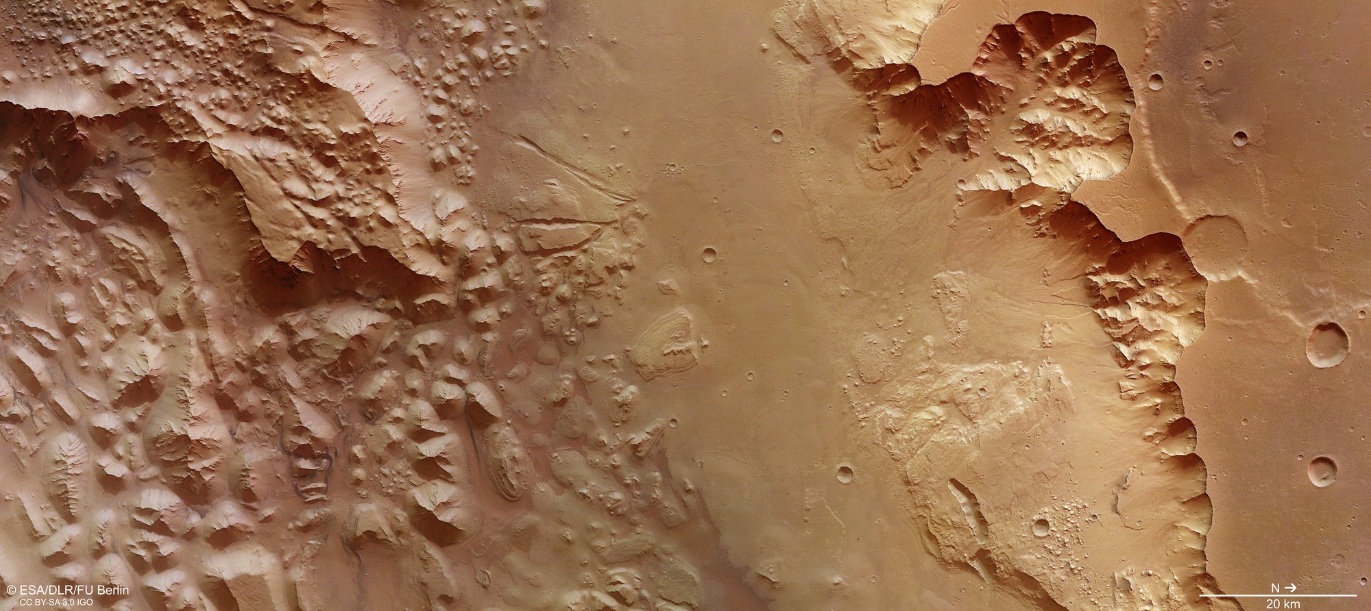 A vertical plan view of the western runout of Aurorae Chaos