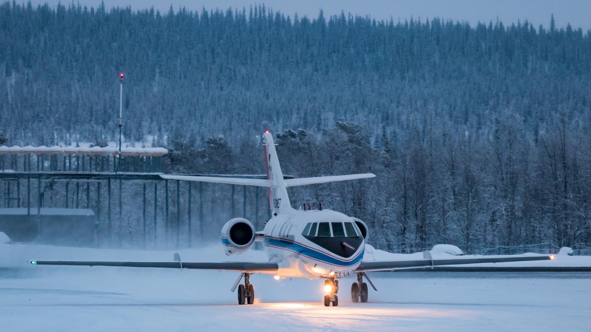 The Falcon taking off from Kiruna, northern Sweden