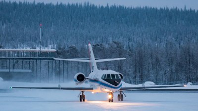 The Falcon taking off from Kiruna, northern Sweden