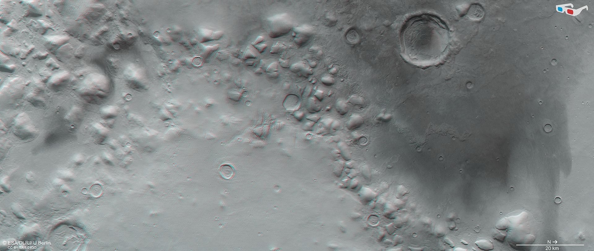 Anaglyph image of the Colles Nili region