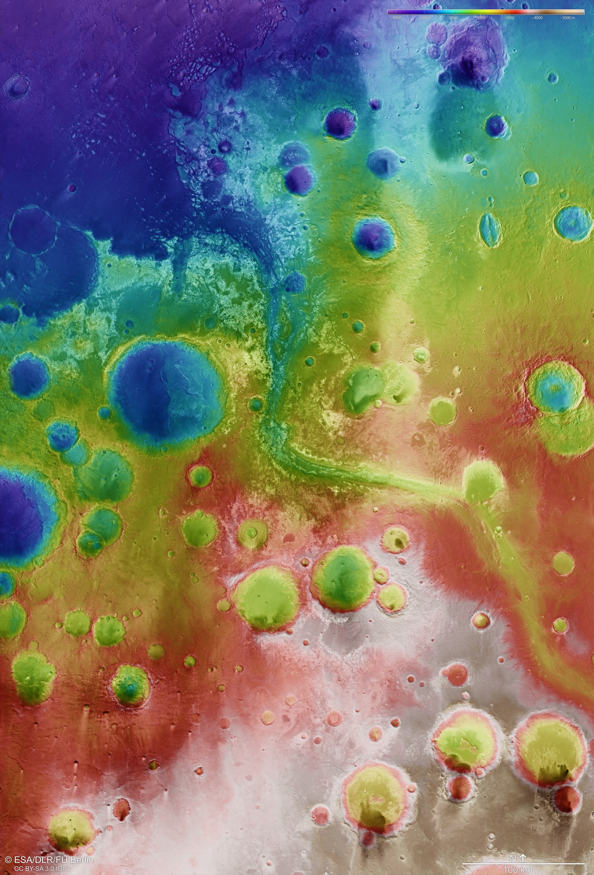 False colour image of the topography of the region around Mawrth Vallis