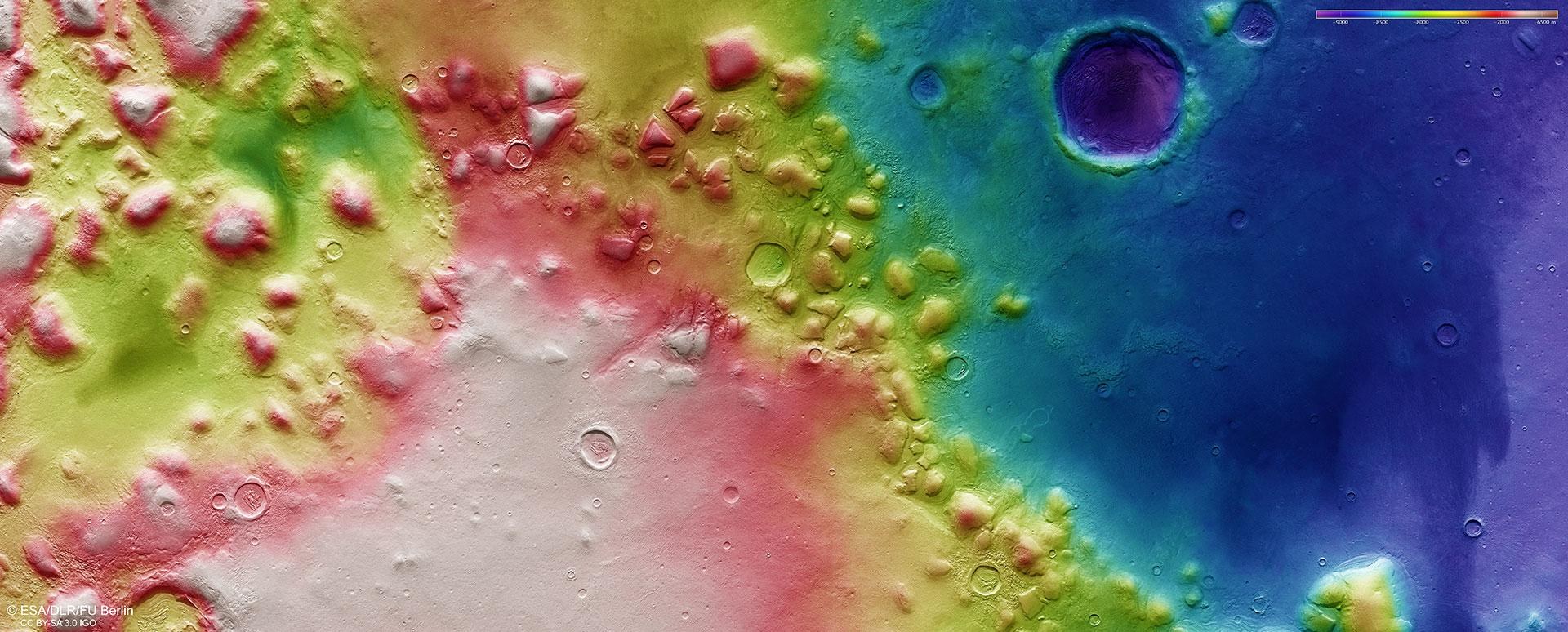 False-colour map of the topography of Colles Nili