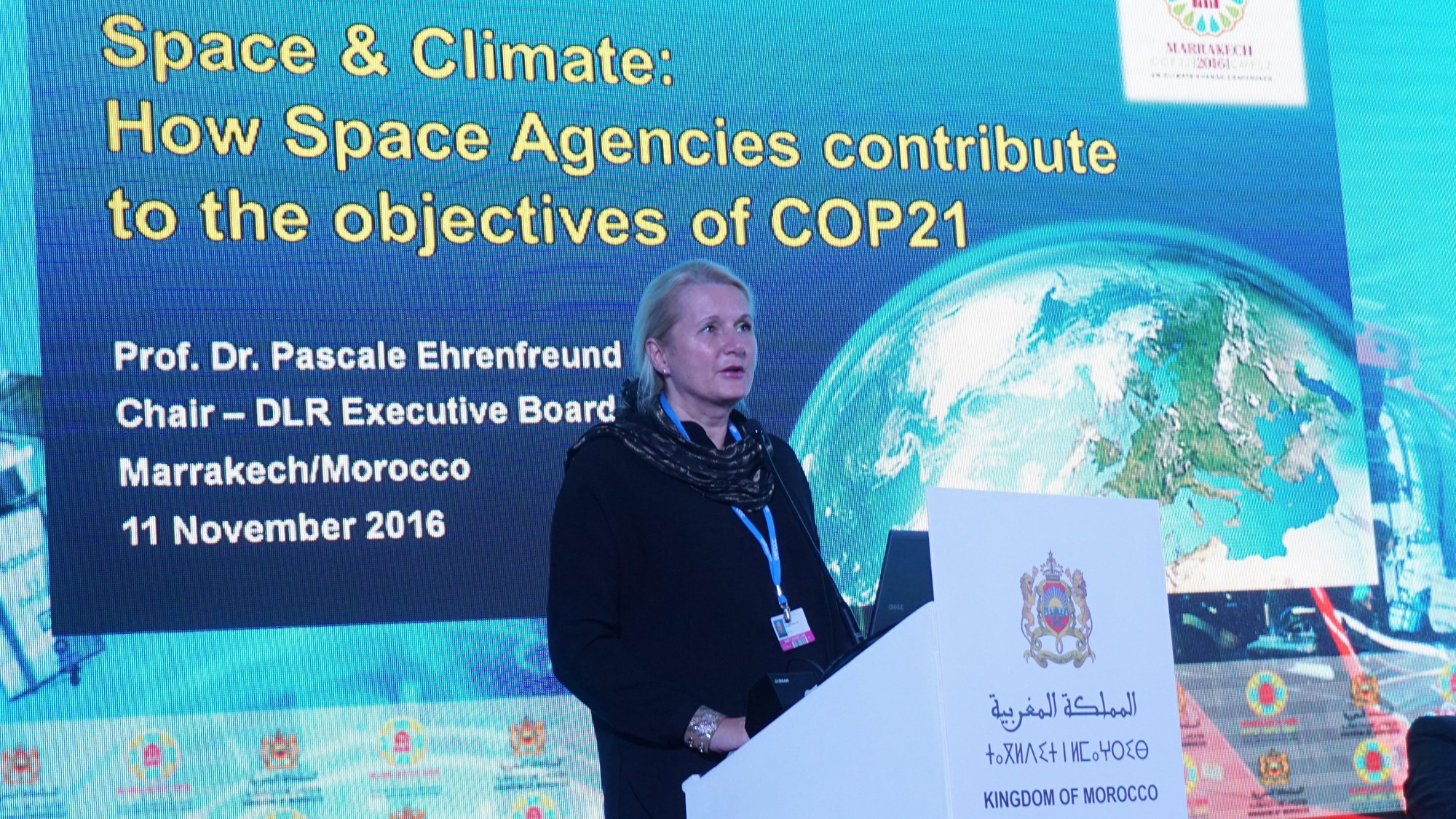Pascale Ehrenfreund speaks at the World Climate Conference in Marrakech
