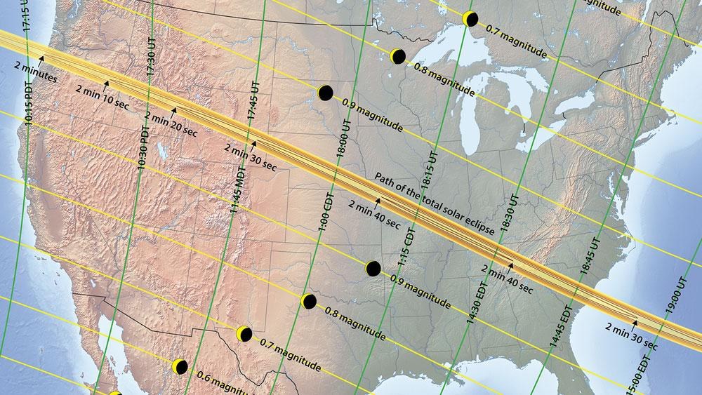 Duration of the solar eclipse in the USA on 21 August 2017