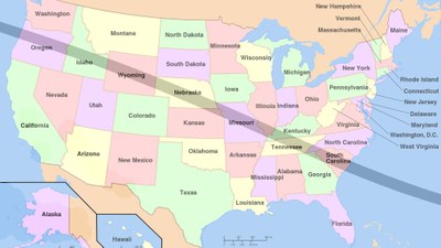 Path of the total solar eclipse across the USA on 21 August 2017