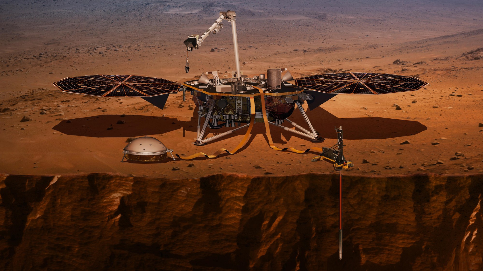 Artist's impression of the NASA InSight lander on the Martian surface