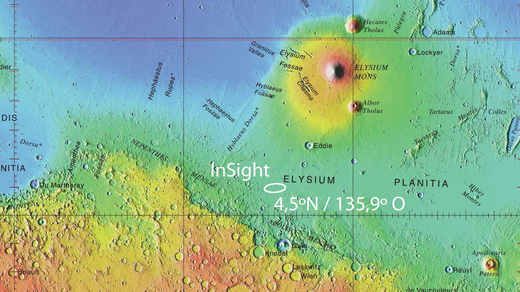 The landing site for the InSight mission in Elysium Planitia