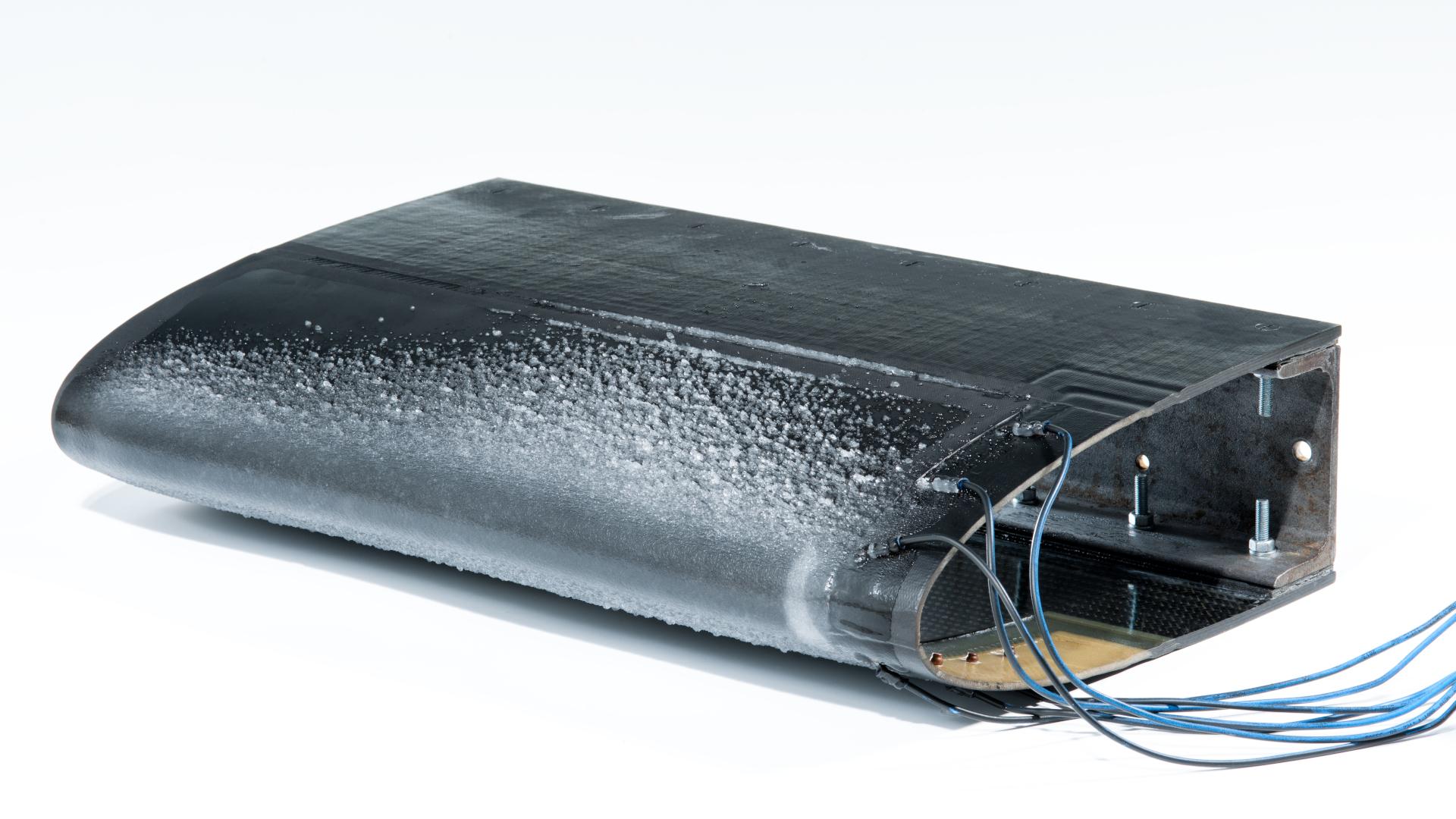 A wing leading edge with ice accumulation