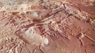 Perspective view of the transition zone between Margaritifer Terra and Aurorae Chaos