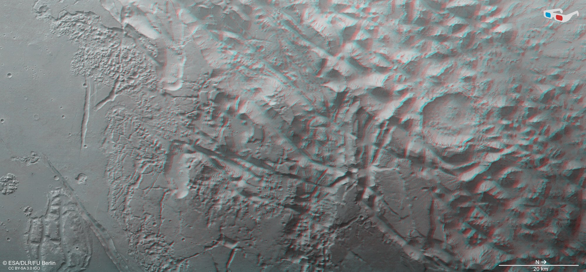 3D view of the transition zone between Margaritifer Terra and Aurorae Chaos