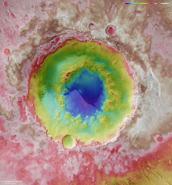 Topographic image map of Lowell Crater on Mars