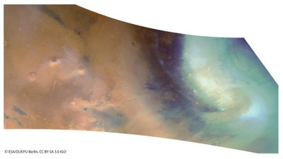 Spiral dust storm on Mars
