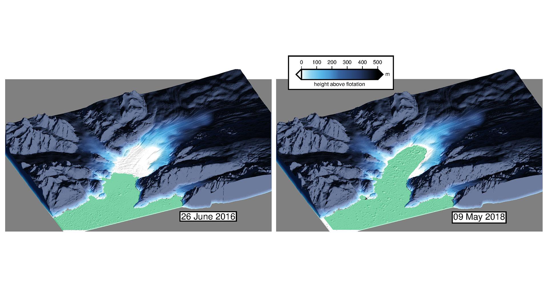 Retreat of the glacier tongue