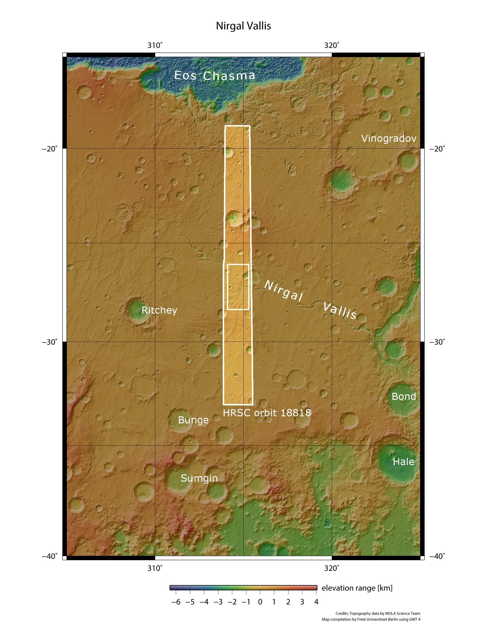 Topographic overview of the highland region to the southeast of Valles Marineris