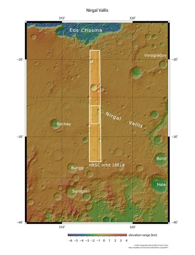 Topographic overview of the highland region to the southeast of Valles Marineris