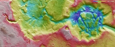 Topographic map of the rugged region of Nilosyrtis Mensae