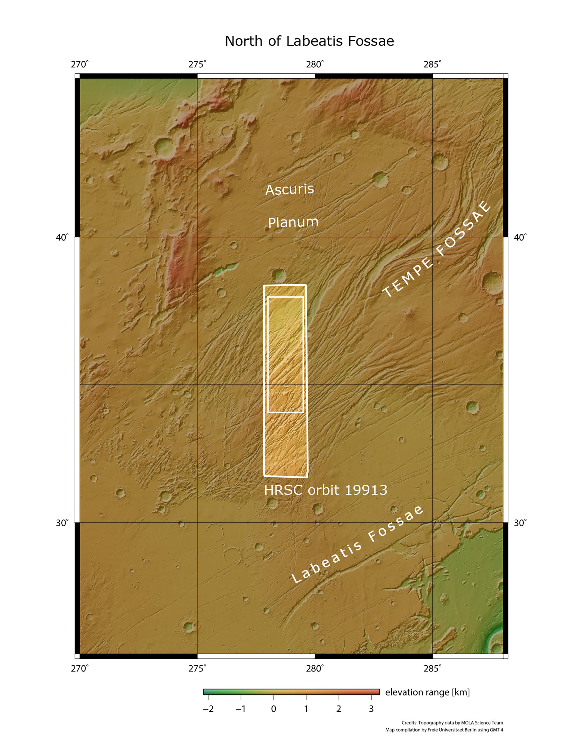 The Tempe Terra region, shaped by tectonic forces