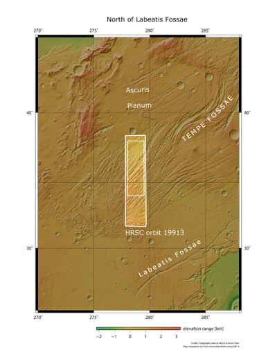 The Tempe Terra region, shaped by tectonic forces