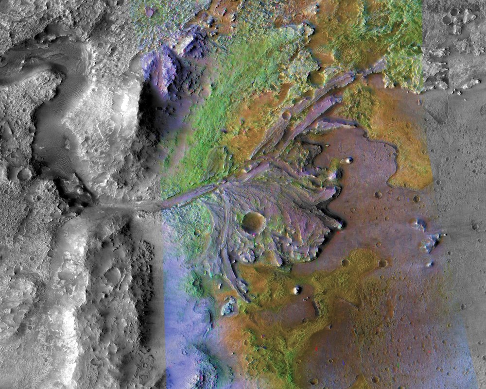 False colour image of the delta in Jezero Crater