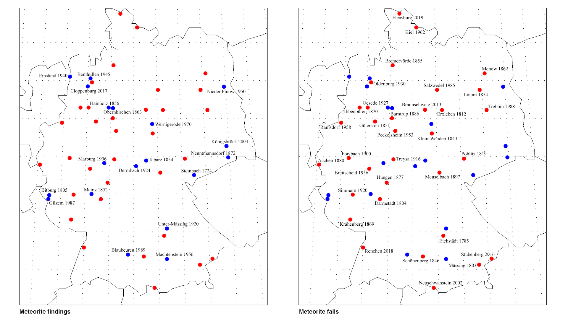 Observed meteorite falls and chance meteorite finds in Germany