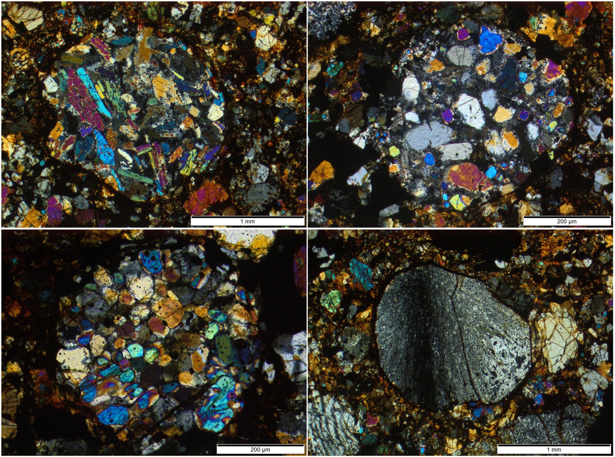 Thin sections of ‘Blaubeuren’ under a polarisation microscope
