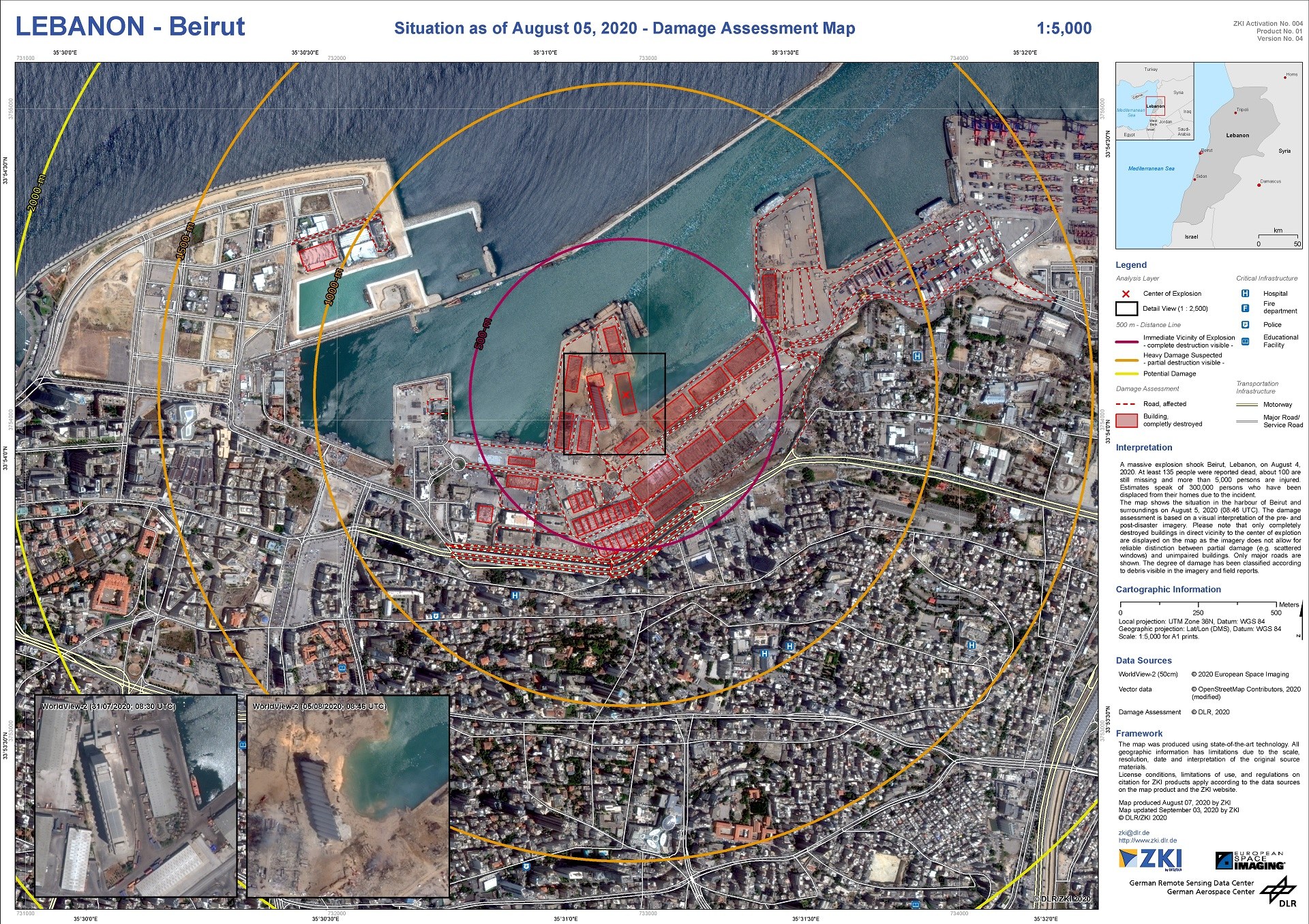 Damage mapping of the explosion in Beirut