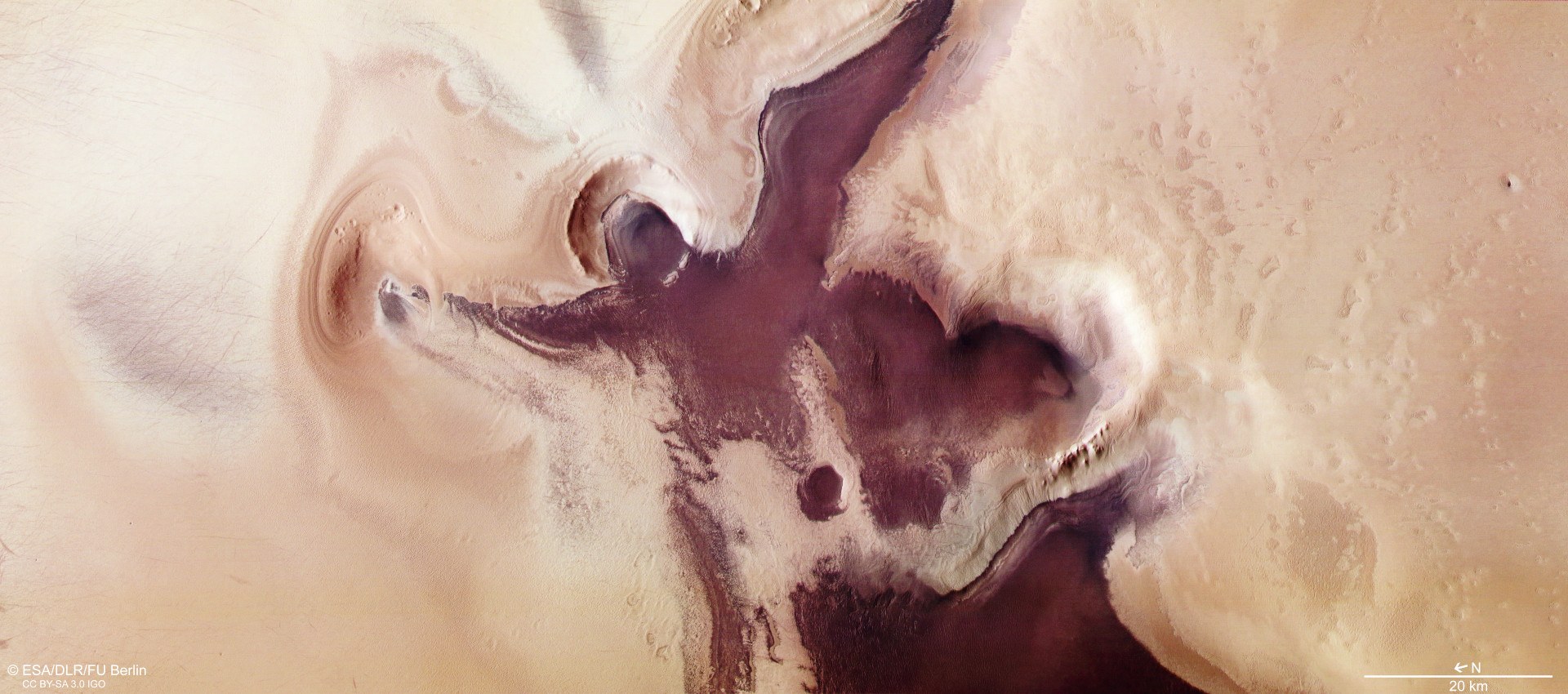 View of the Mars 'angel' with a big heart at the south pole of Mars