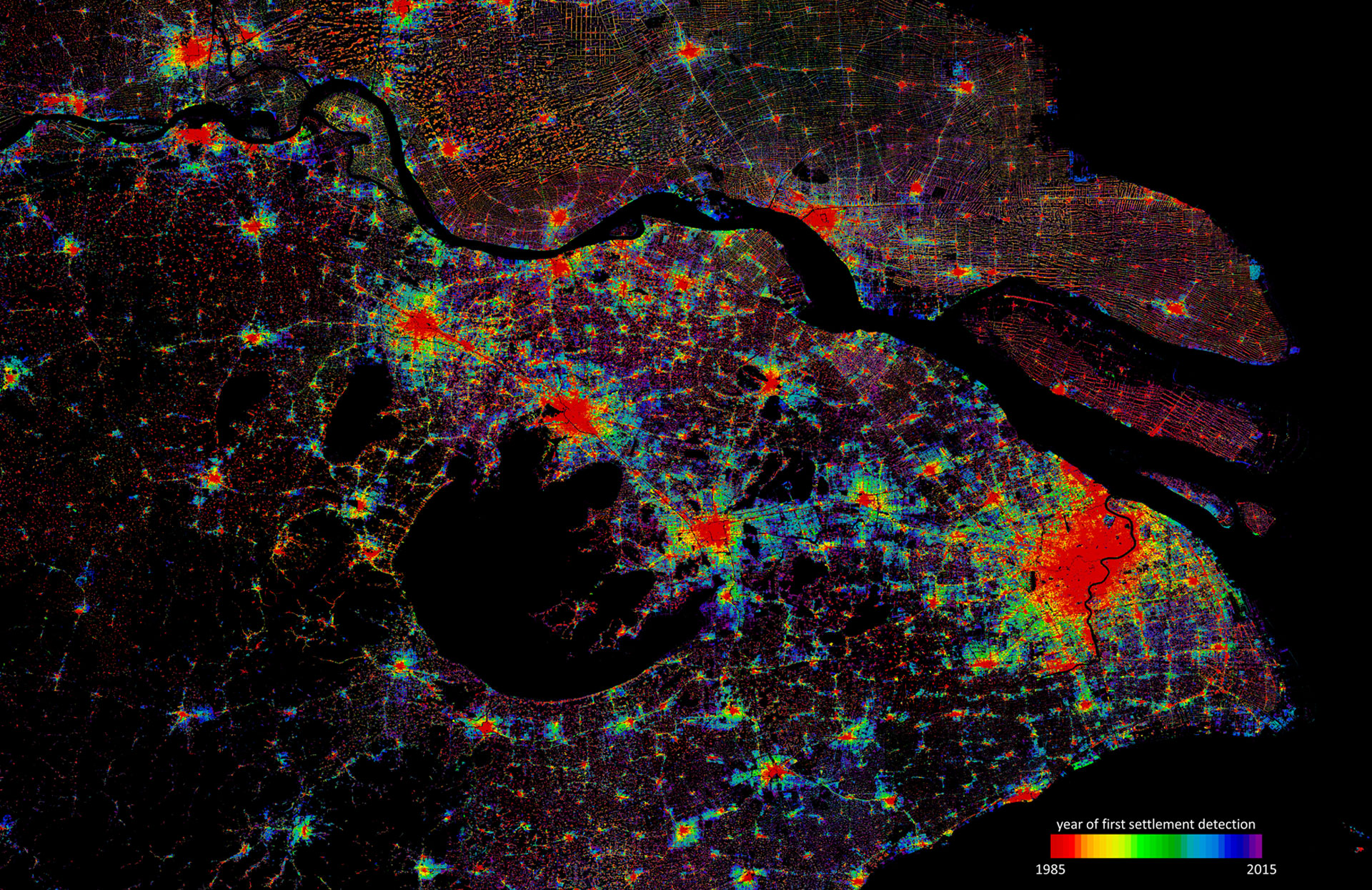 World Settlement Footprint Evolution (WSF-Evo) - Settlement growth from 1985-2015 in Shanghai