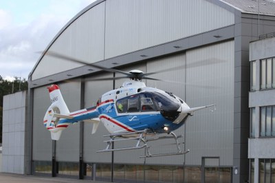 DLR research helicopter EC135 FHS on landing approach