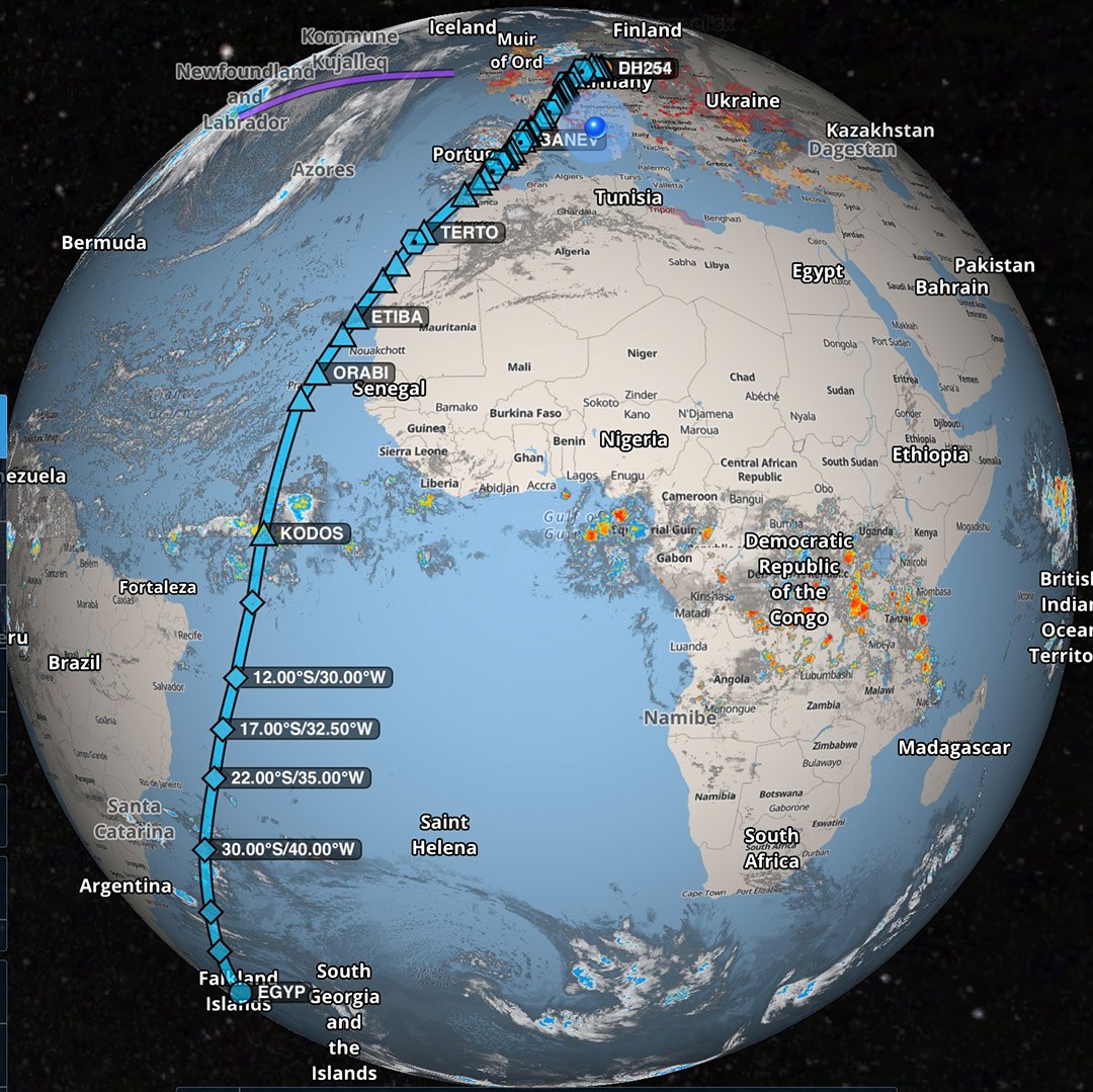 Flight path of LH2574