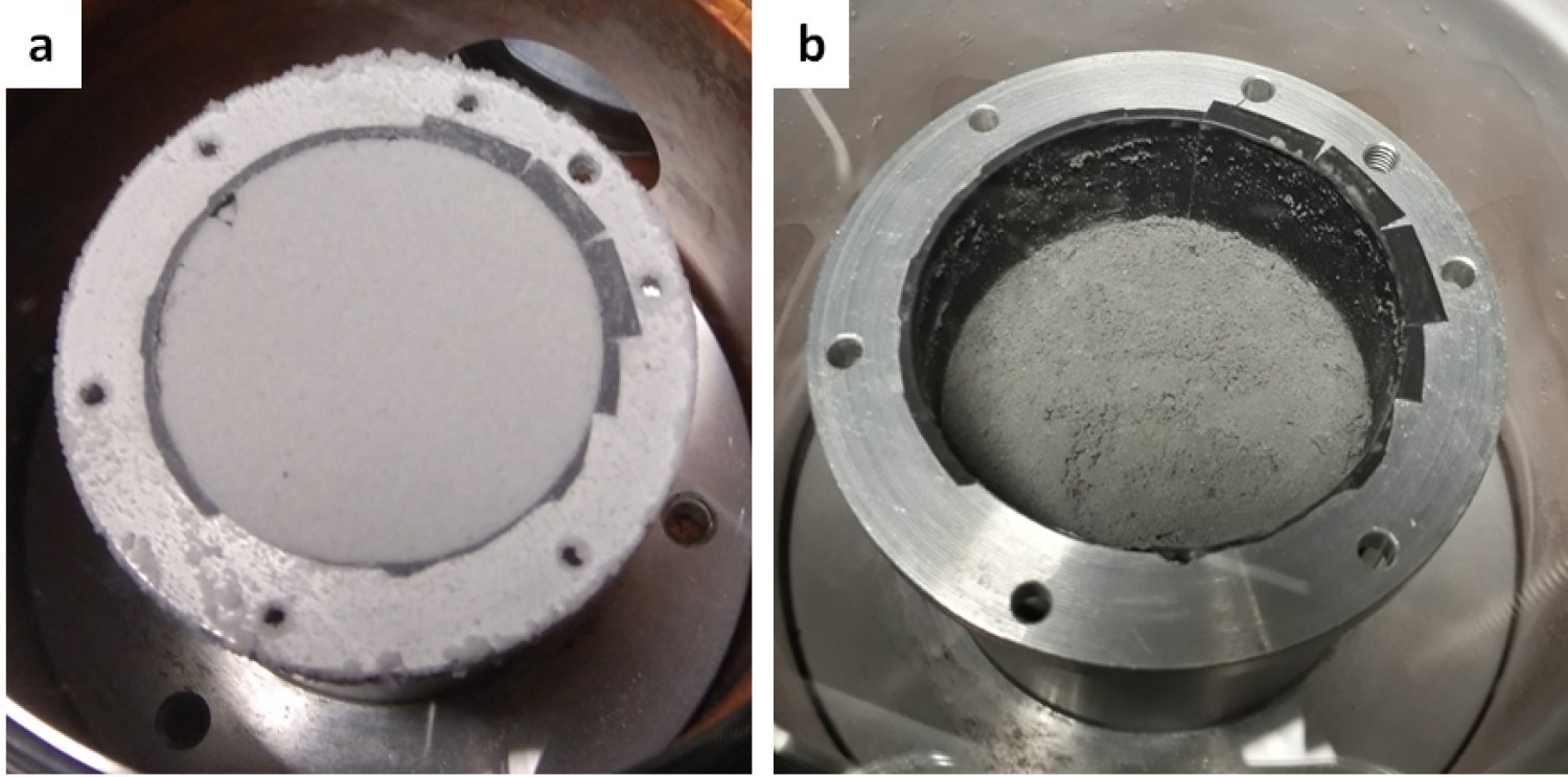 Sample container before and after the experiment