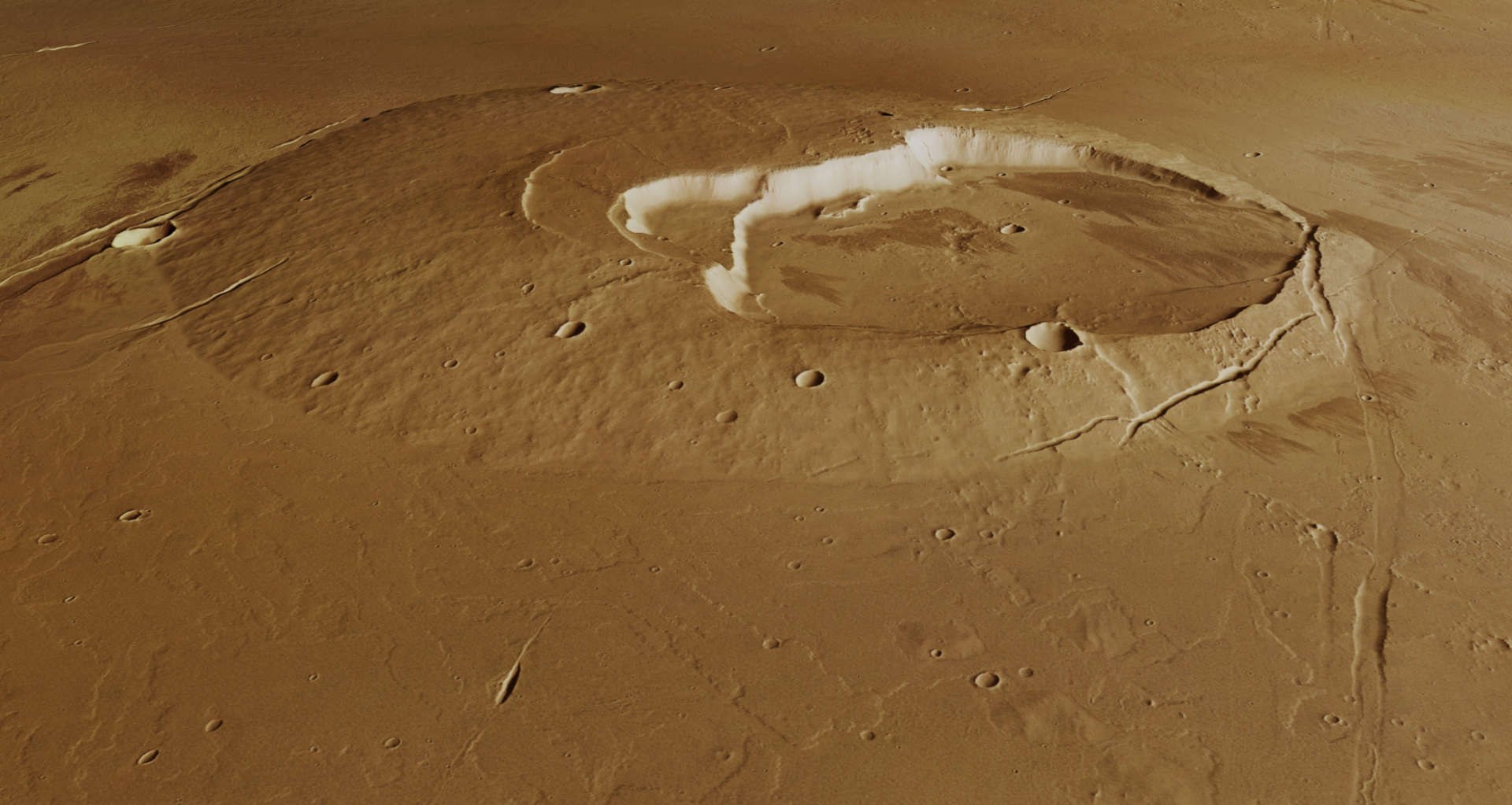 Oblique perspective view of the Jovis Tholus shield volcano on Mars