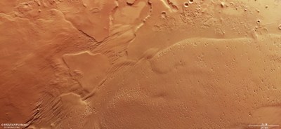 Landscape shaped by the wind in Eumenides Dorsum