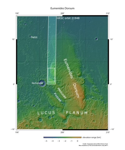 The Eumenides Dorsum mountain range