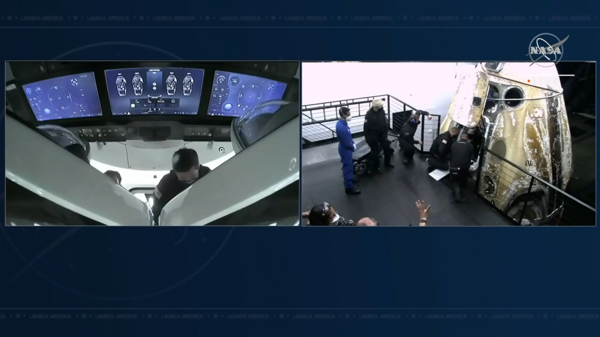 Exiting the Crew Dragon capsule