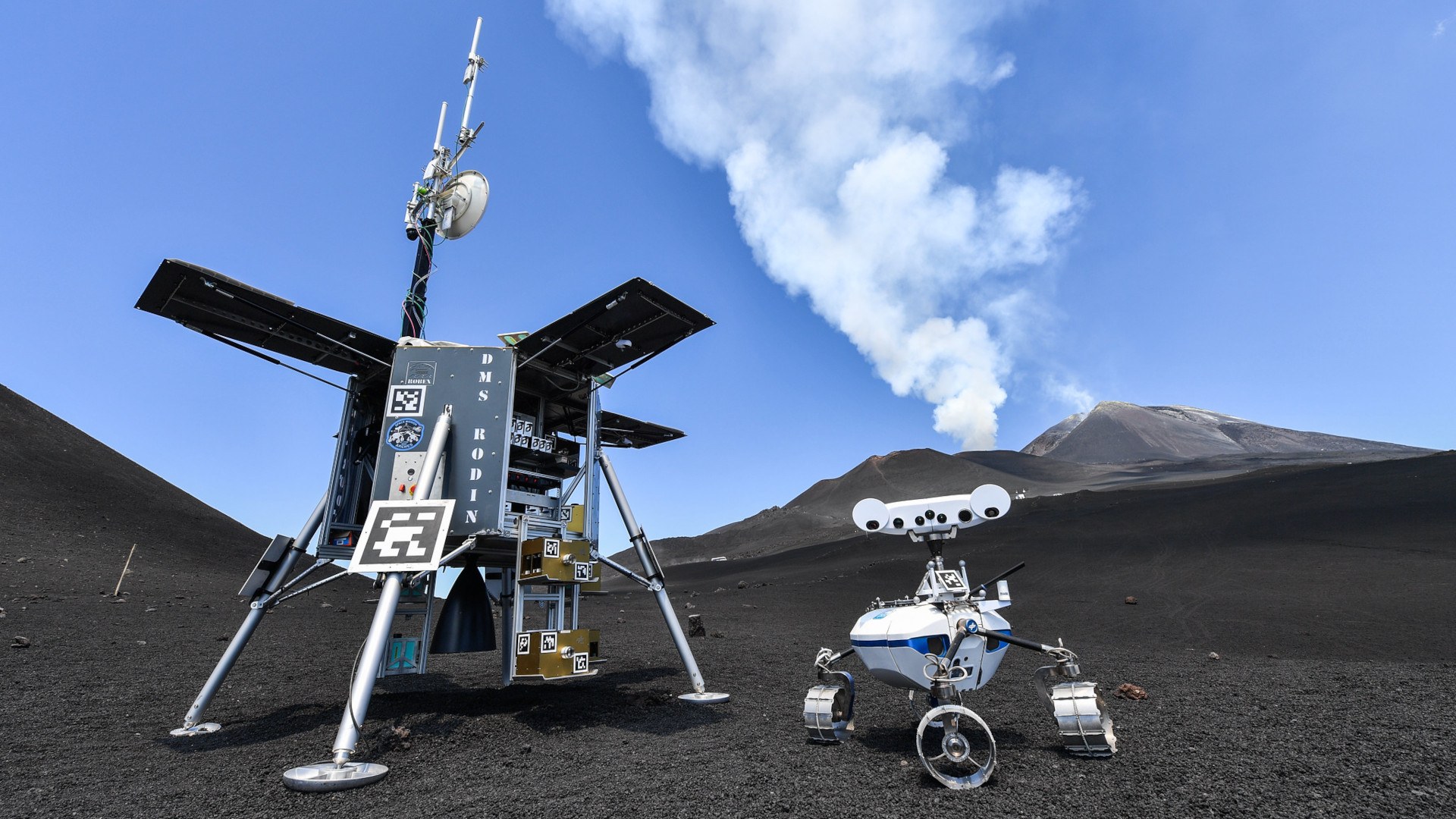 RODIN lander and LRU1 robot on Mount Etna
